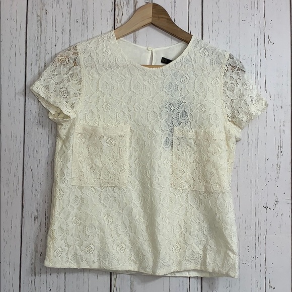 🌻 🆕 Zara Basic Zara Woman Cream Lace Overlay Top - Picture 12 of 14